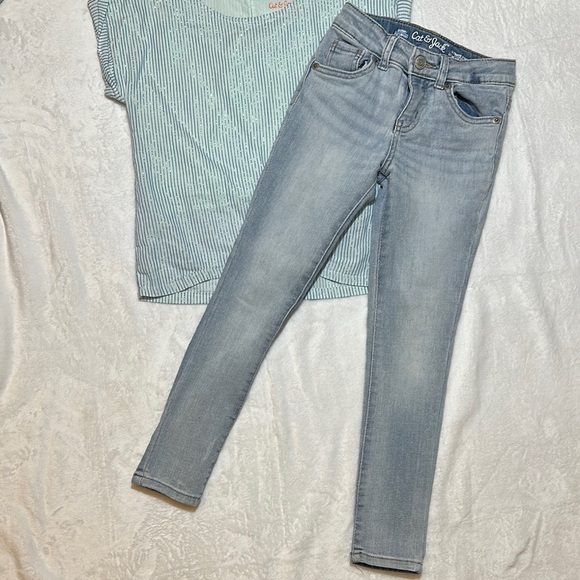 NWOT Cat & Jack Blue metallic Striped Top and skinny stretch Jeans 6 - Picture 3 of 4
